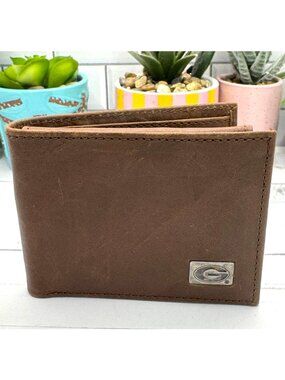 ZEP-PRO Brown Leather Mens Bifold Wallet With Card Slots & Clear ID Windows